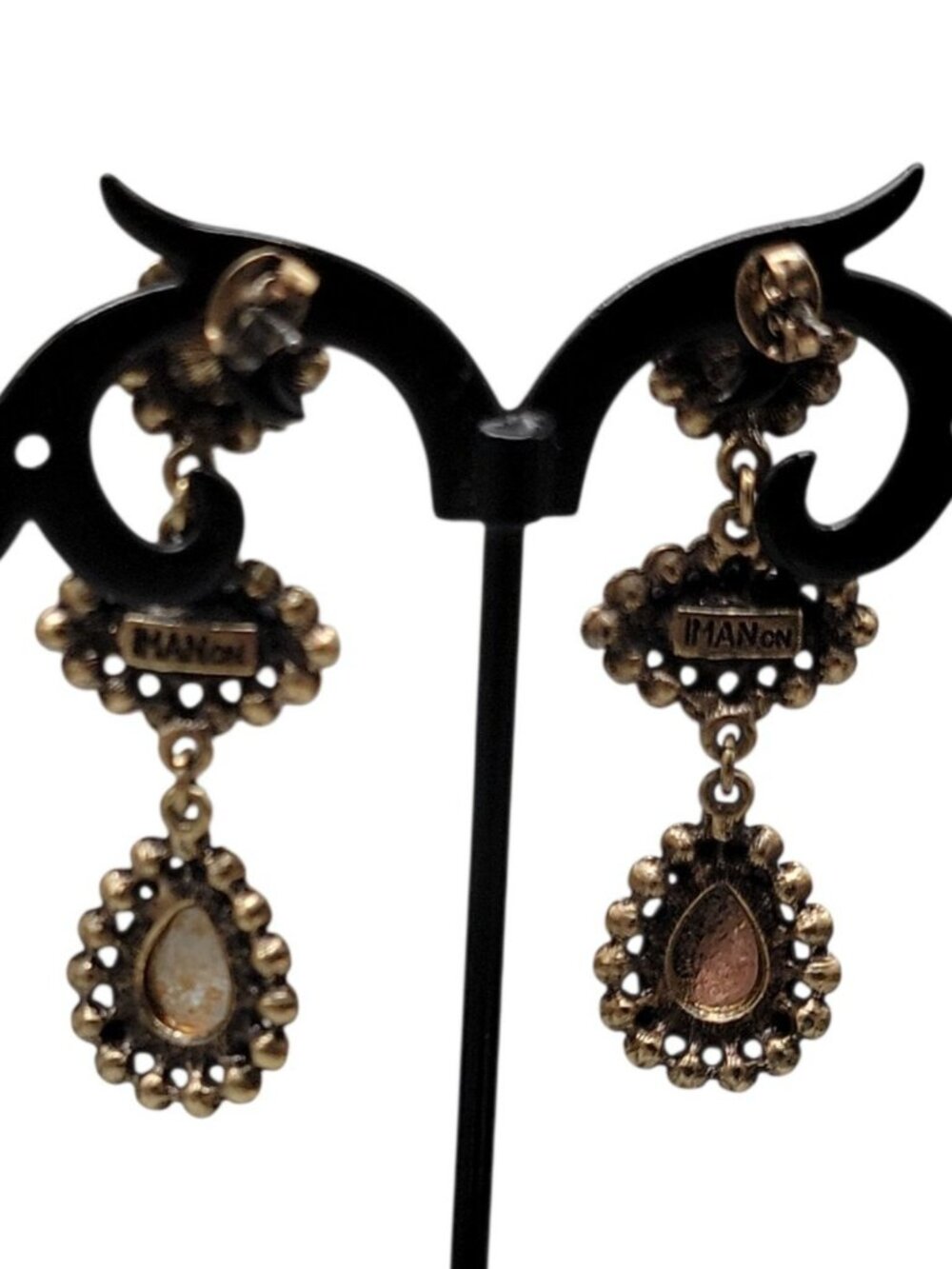 IMANon Signed Earrings Amber Rhinestone Dangle Drop Statement Fashion Jewelry - Picture 4 of 7